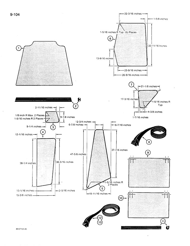 Схема запчастей Case 780D - (9-104) - CAB GLASS - U.S. DIMENSIONS (09) - CHASSIS/ATTACHMENTS