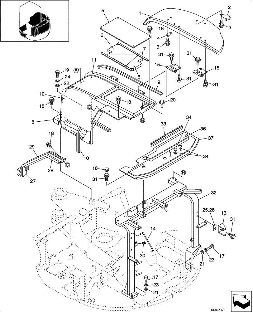 Схема запчастей Case CX47 - (09-08[00]) - COVER - SUPPORTS, CAB (09) - CHASSIS/ATTACHMENTS