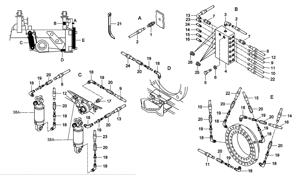 Схема запчастей Case 340 - (94A00000523[001]) - CIRCUIT OF AUTOMATIC GREASING - FRONT FRAME (87552356) (09) - Implement / Hydraulics / Frame / Brakes