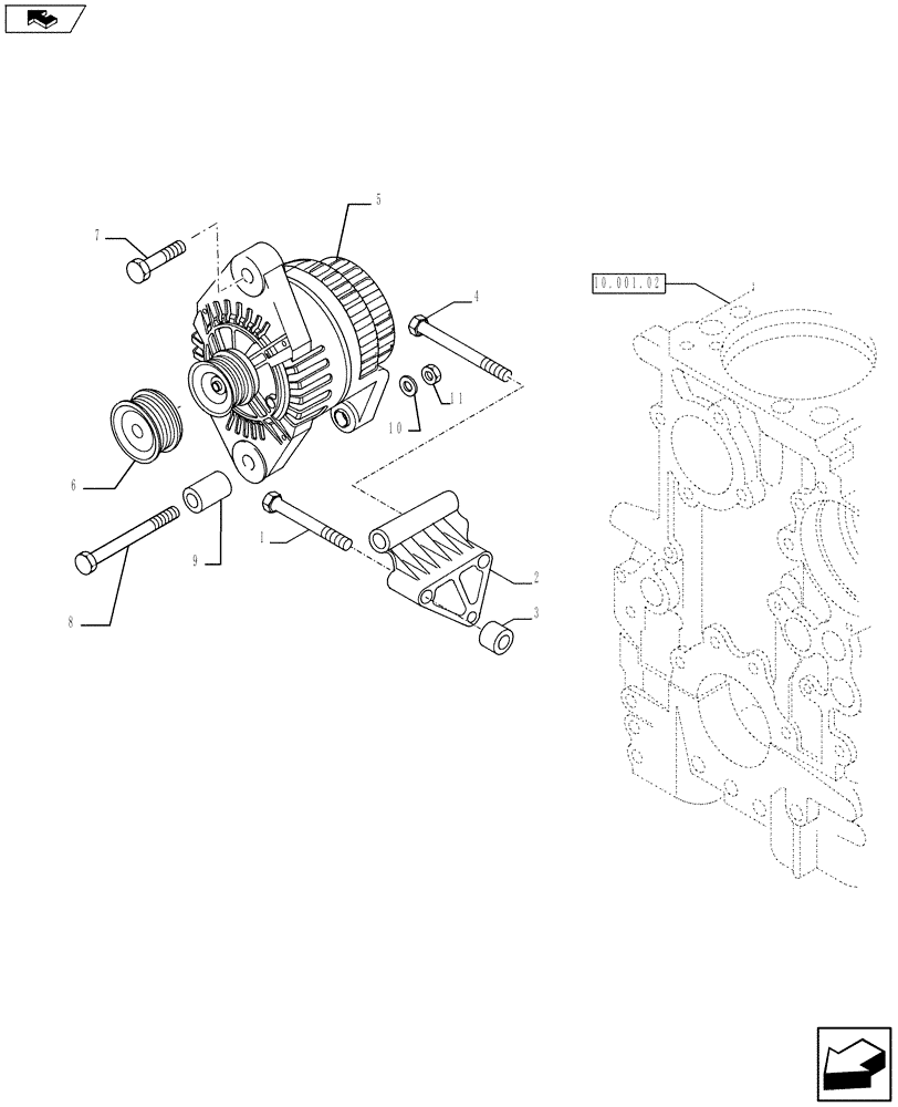 Схема запчастей Case F3DFA613B E003 - (55.301.02) - ENGINE, ALTERNATOR MOUNTING (504386880) (55) - ELECTRICAL SYSTEMS