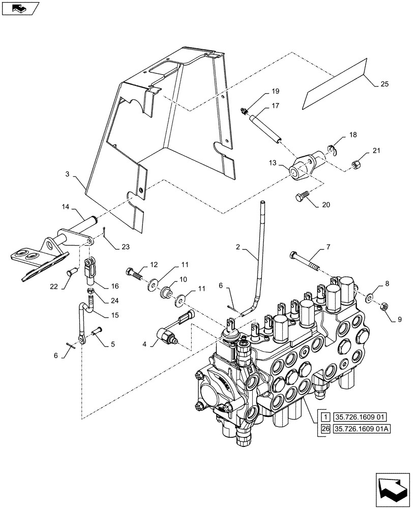 Схема запчастей Case 590SN - (35.726.1908) - BACKHOE CONTROL VALVE, 8-SPOOL, MOUNTING PARTS, EXTENDABLE DIPPER, W/ TWO LEVER CONTROLS (35) - HYDRAULIC SYSTEMS