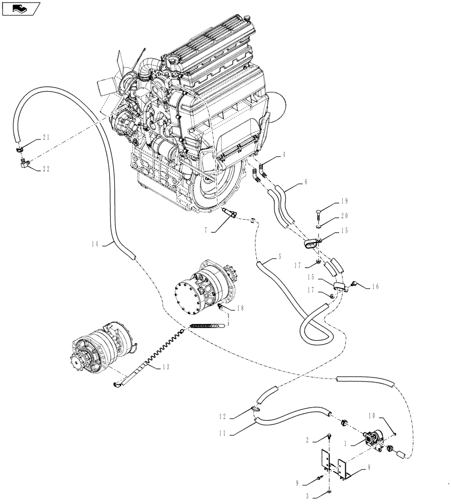 Схема запчастей Case SR130 - (50.100.AC[01]) - HEATER PLUMBING BASIC (SR130) (50) - CAB CLIMATE CONTROL