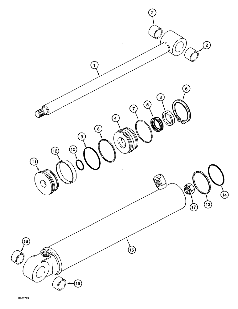 Схема запчастей Case 860 - (8-056) - BACKHOE BOOM CYLINDER ASSEMBLY - H672568 (08) - HYDRAULICS