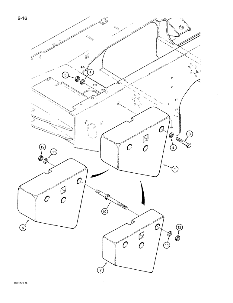 Схема запчастей Case 621 - (9-16) - COUNTERWEIGHTS, 1500 POUND TOTAL WEIGHT (09) - CHASSIS/ATTACHMENTS