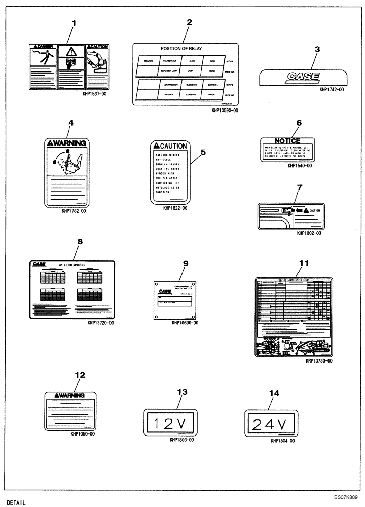 Схема запчастей Case CX225SR - (09-44) - DECALS - WARNING (09) - CHASSIS/ATTACHMENTS