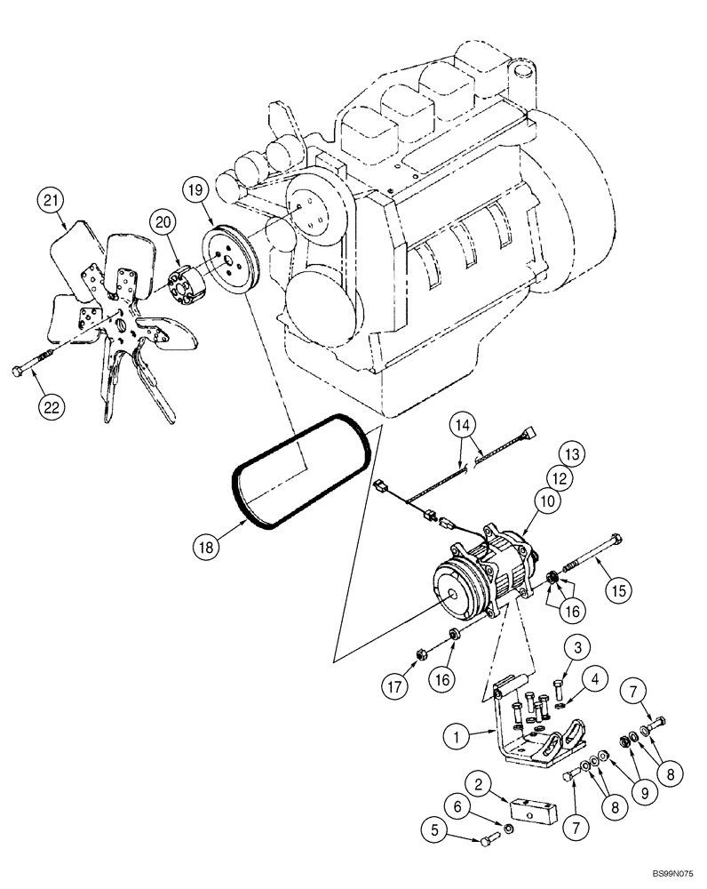 Схема запчастей Case 1150H_IND - (09-35) - AIR CONDITIONING - COMPRESSOR MOUNTING (09) - CHASSIS/ATTACHMENTS