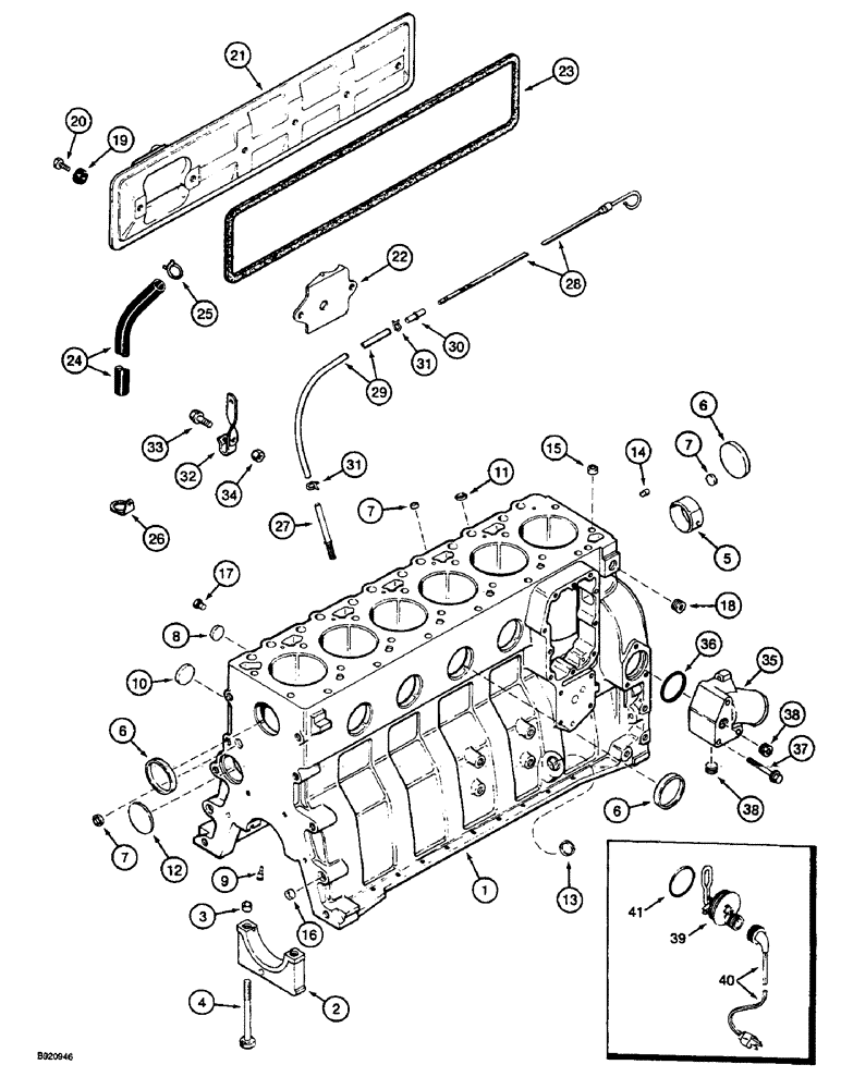 Схема запчастей Case 1088 - (2-46) - CYLINDER BLOCK, 6T-590 ENGINE, PRIOR TO ENGINE S/N 52107489 (USES 9MM FULE INJECTOR NOZZEL) (02) - ENGINE