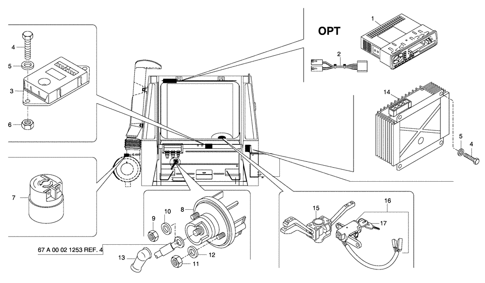 Схема запчастей Case 330 - (67A00021241[03]) - VARIOUS ELECTRICAL EQUIPMENTS - CAB (13) - Electrical System / Decals