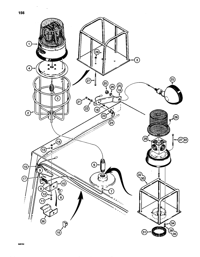 Схема запчастей Case W24C - (156) - LAMPS AND ROTATING BEACON, USED ON MODELS WITH CANOPY (04) - ELECTRICAL SYSTEMS