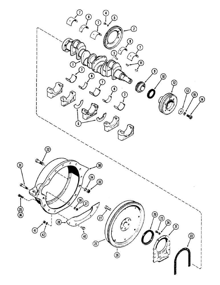 Схема запчастей Case W7E - (018) - CRANKSHAFT, FLYWHEEL & HOUSING, (301B) DIESEL ENGINE (02) - ENGINE