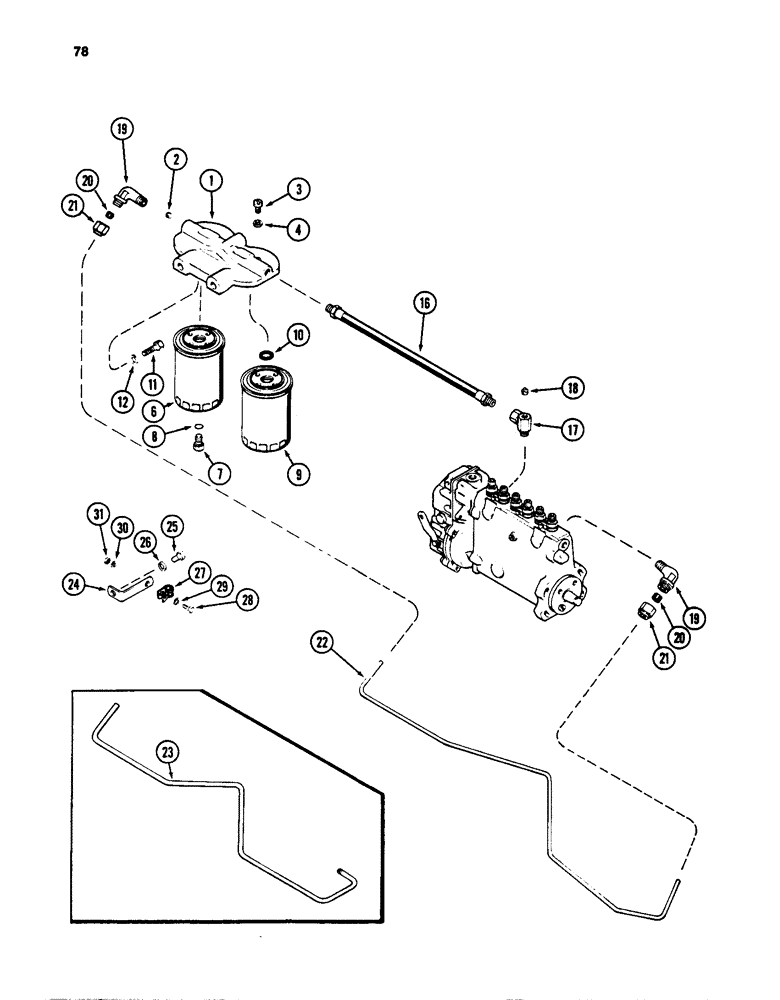 Схема запчастей Case W24C - (078) - FUEL FILTER SYSTEM, 504BD AND 504BDT DIESEL ENGINES (03) - FUEL SYSTEM