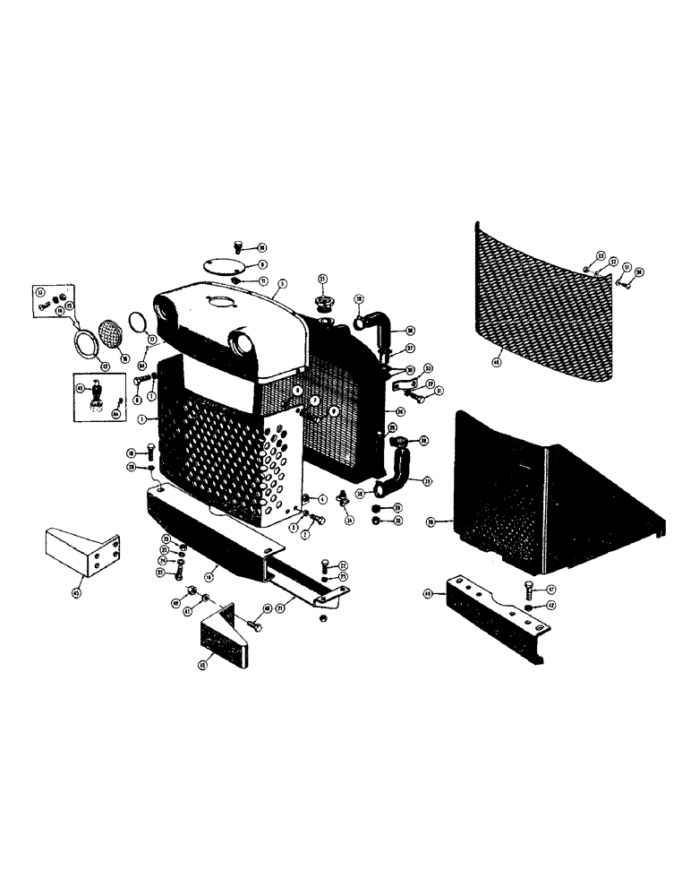 Схема запчастей Case 310D - (034) - RADIATOR, THERMOSTAT, GRILLE CAP, AND GRILLE (05) - UPPERSTRUCTURE CHASSIS