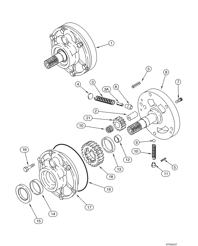 Схема запчастей Case 585G - (06-42) - TRANSMISSION ASSY (329081A1,A2,A3, 329082A1,A2,A3 OR 87456845, 846, 87396486, 487) - PUMP, OIL (06) - POWER TRAIN