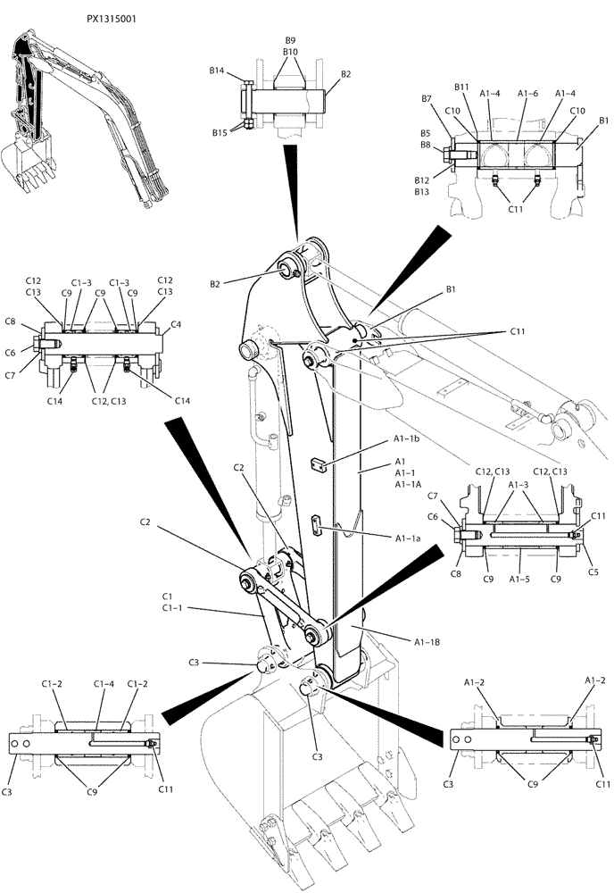 Схема запчастей Case CX36B - (03-007) - ARM ASSY, STD 1.32M (84) - BOOMS, DIPPERS & BUCKETS