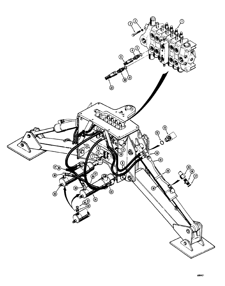 Схема запчастей Case 34 - (152) - SWING AND STABILIZER CYLINDER HYDRAULICS USED ON BACKHOE SERIAL NO. 1022951 AND AFTER 