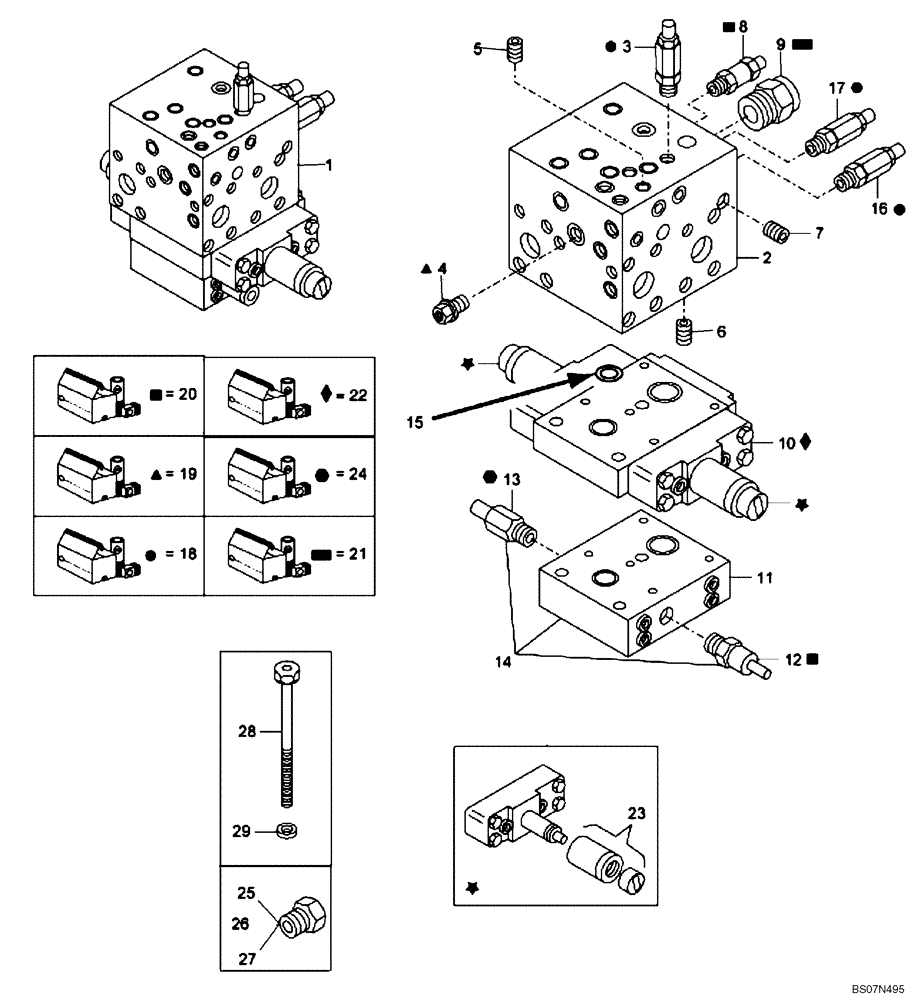 Схема запчастей Case 330B - (72H00000005[001]) - VALVE ASSY DISTRIBUTOR (P.I.N. HHD0330BN7PGXXXXX AND AFTER) (89500425471) (09) - Implement / Hydraulics / Frame / Brakes