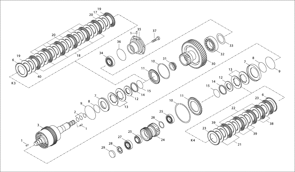 Схема запчастей Case 330B - (18A00000973[001]) - CLUTCH ASSEMBLY K3/K4 (87515036) (03) - Converter / Transmission