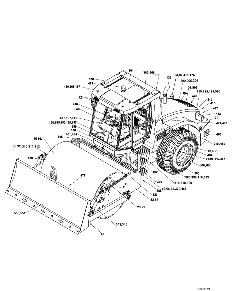 Схема запчастей Case SV208 - (01-001-00[01]) - PICTORIAL INDEX / COMPLETE CAB / SMOOTH DRUM (00) - PICTORIAL INDEX