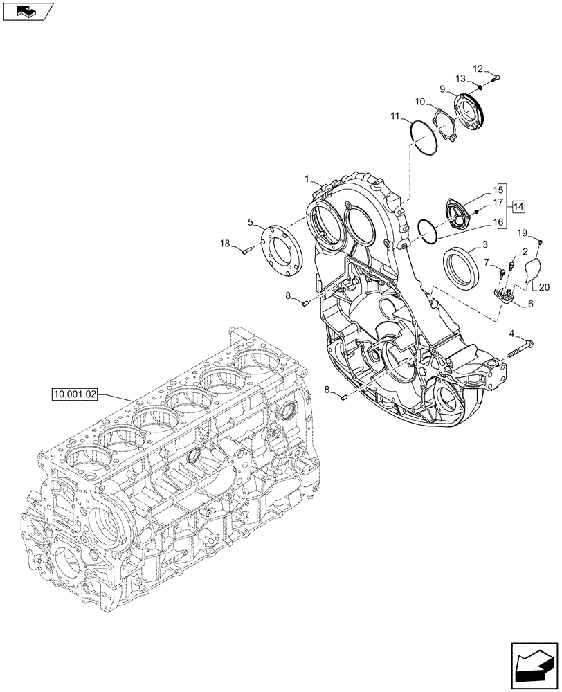 Схема запчастей Case F3DFA613B E004 - (10.102.02) - FLYWHEEL CASE (5801441899 - 504386630) (10) - ENGINE