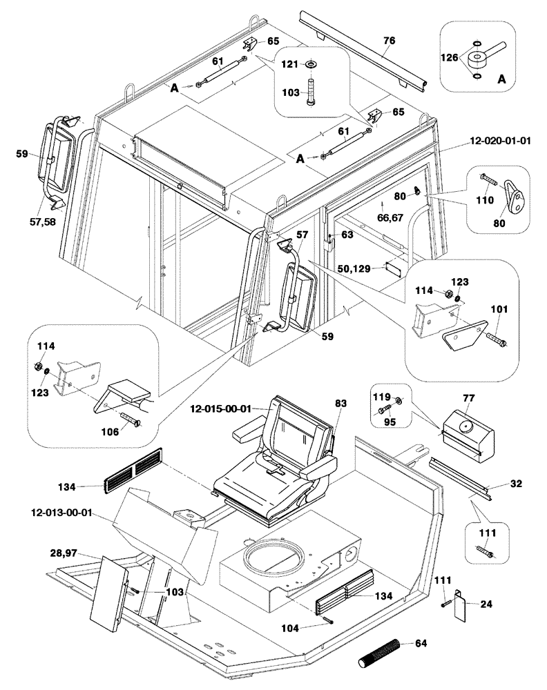 Схема запчастей Case SV216 - (12-015-00[01]) - OPERATORS COMPARTMENT - IF USED (09) - CHASSIS/ATTACHMENTS