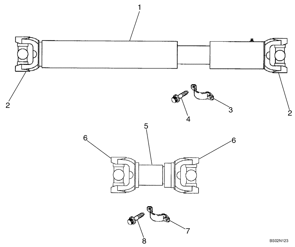 Схема запчастей Case 521D - (06-28) - DRIVE SHAFT - CENTER AND REAR (06) - POWER TRAIN