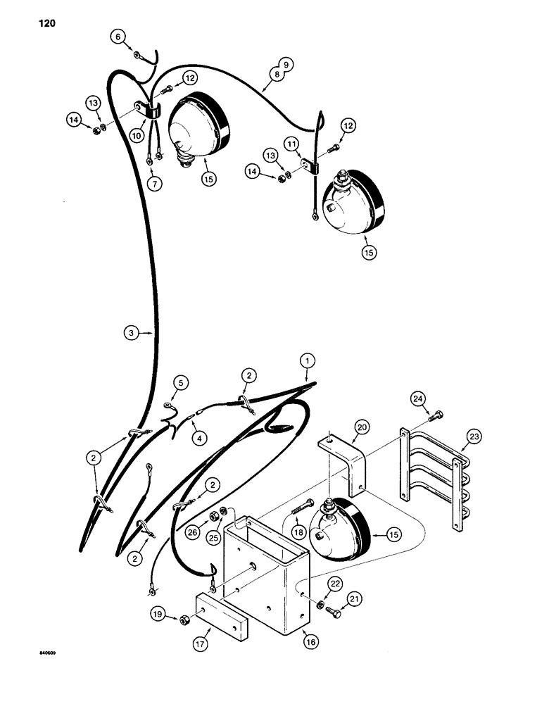 Схема запчастей Case 880C - (120) - ELECTRICAL CIRCUIT FOR WORK LAMPS, PIN 6205236 AND AFTER (06) - ELECTRICAL SYSTEMS