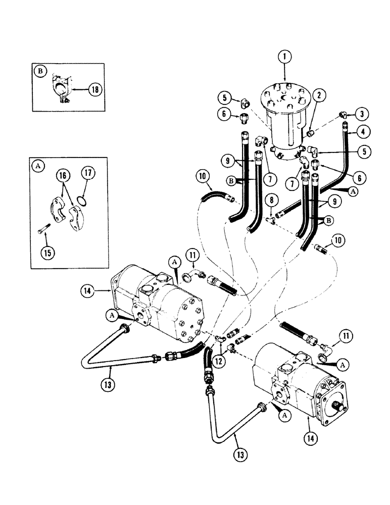 Схема запчастей Case 50 - (6-132) - LOWER TRACK DRIVE MOTOR TUBING AND DRAIN (06) - POWER TRAIN