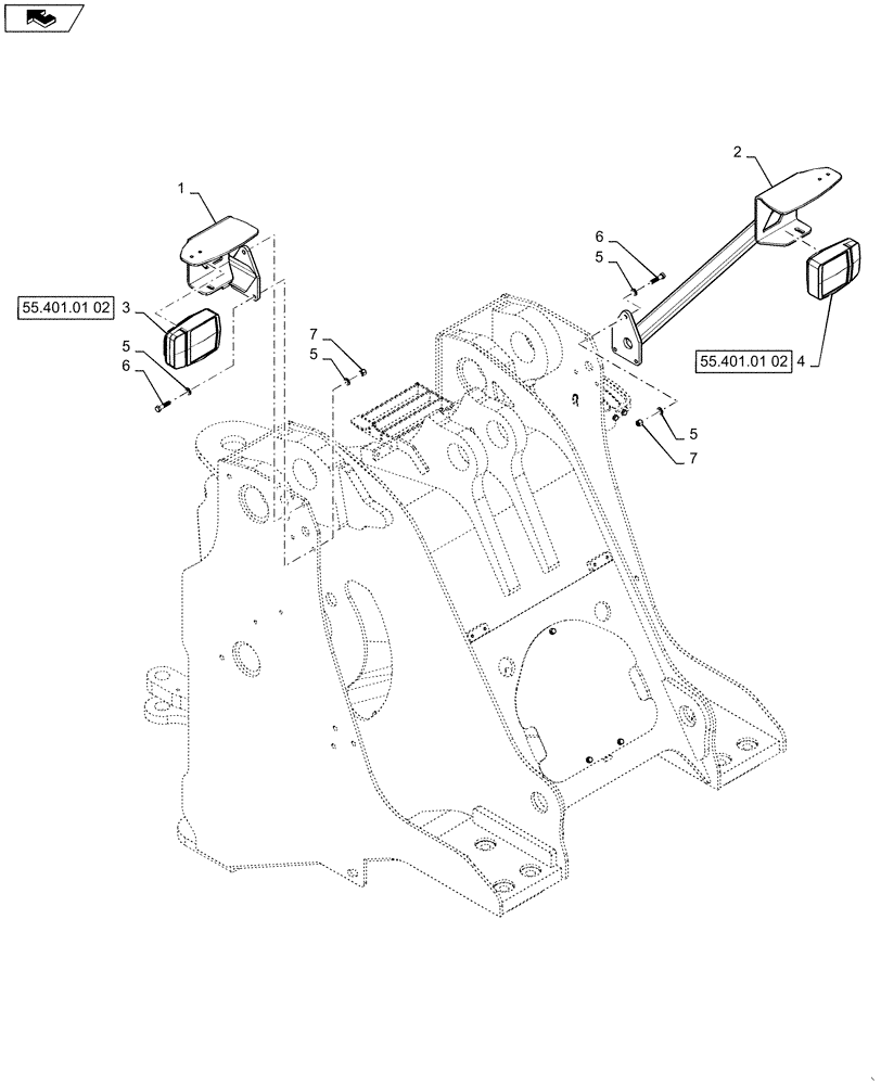 Схема запчастей Case 1121F - (55.404.01) - FRONT LIGHTS INSTALLATION (55) - ELECTRICAL SYSTEMS