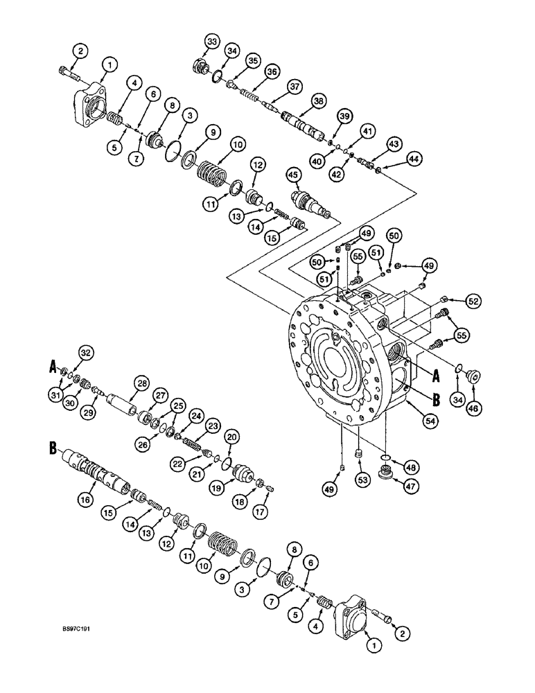 Схема запчастей Case 9030B - (6-16) - TRACK DRIVE MOTOR, BASE PLATE ASSEMBLY AND VALVES, TIMBER KING MODELS (06) - POWER TRAIN