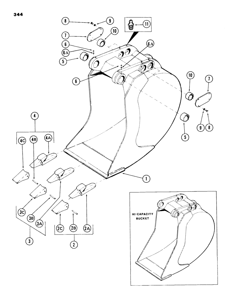 Схема запчастей Case 980B - (344) - BACKHOE BUCKETS, (GENERAL PURPOSE) (19) - BUCKETS