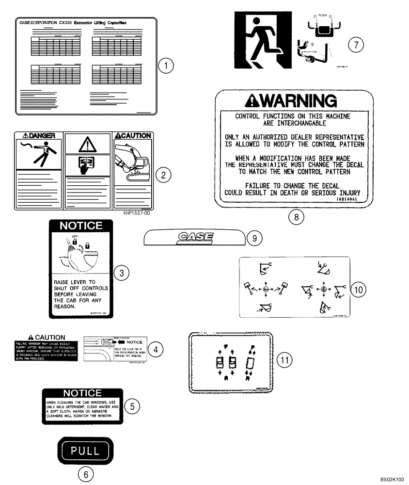 Схема запчастей Case CX330 - (09-62) - DECALS (09) - CHASSIS