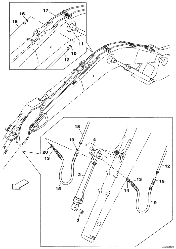 Схема запчастей Case CX290B - (08-98) - HYDRAULICS - BUCKET - W/3.66 METER ARM (08) - HYDRAULICS