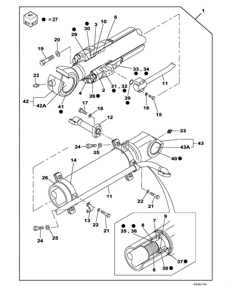 Схема запчастей Case CX330 - (08-303-00[01]) - CYLINDER ASSY, BUCKET (08) - HYDRAULICS