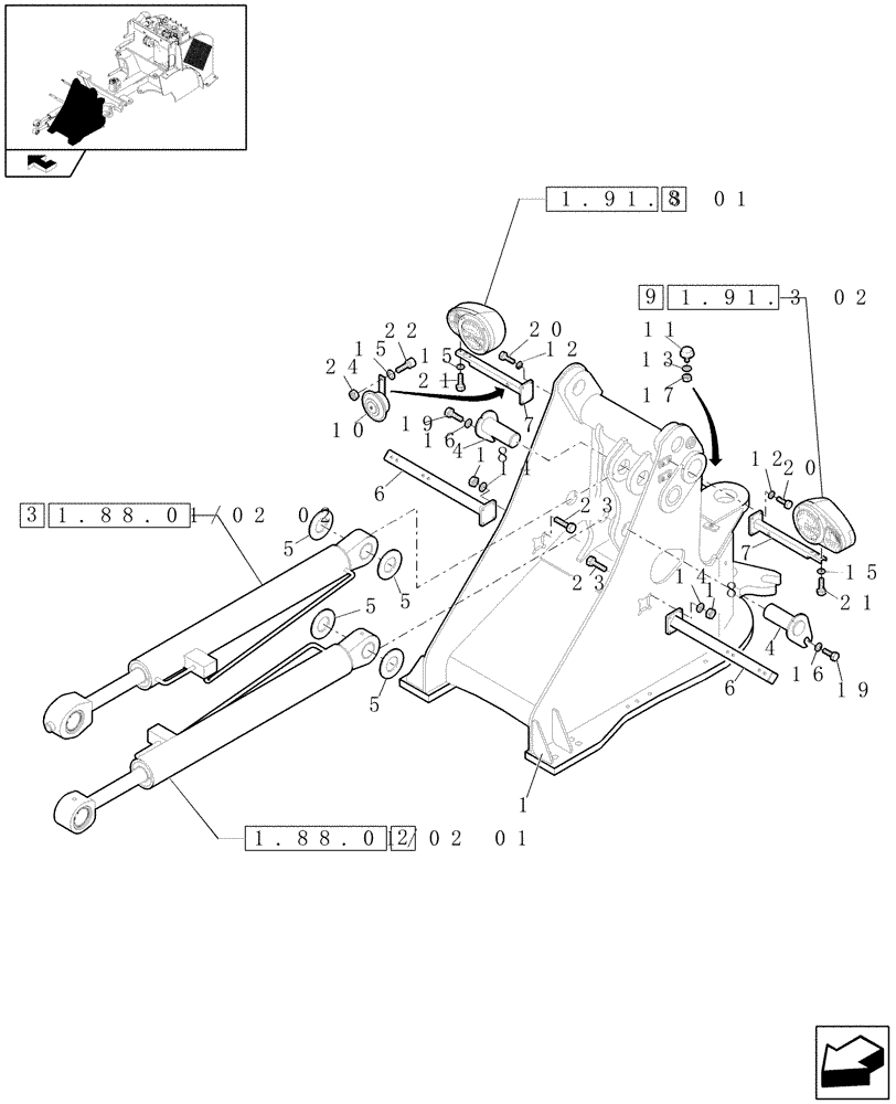 Схема запчастей Case 221E - (1.21.3/02) - FRONT FRAME (12) - MAIN FRAME