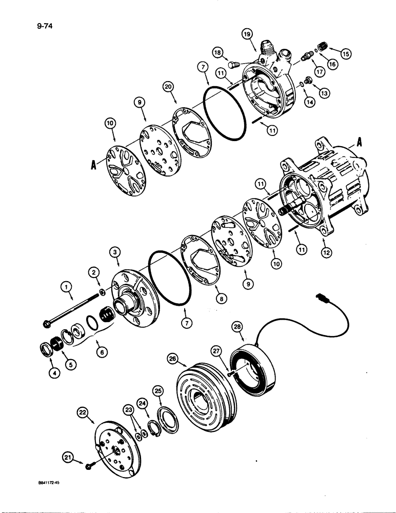 Схема запчастей Case W30 - (9-74) - AIR CONDITIONER COMPRESSOR (09) - CHASSIS/ATTACHMENTS