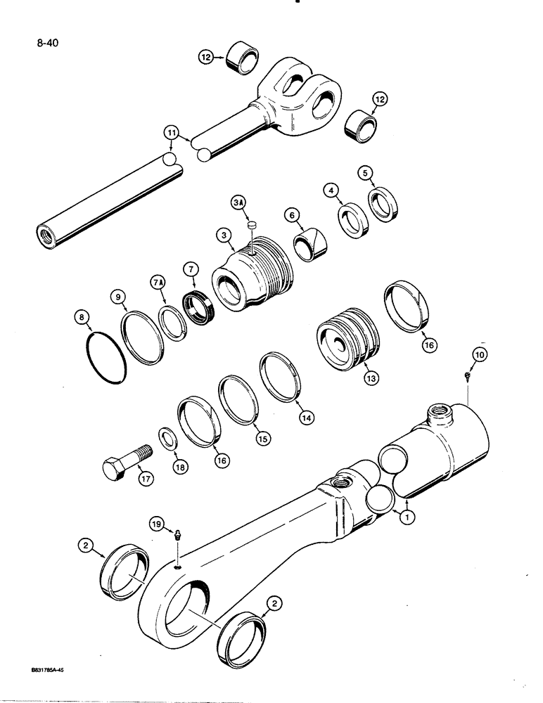 Схема запчастей Case 455C - (8-40) - LOADER BUCKET TILT CYLINDERS (08) - HYDRAULICS