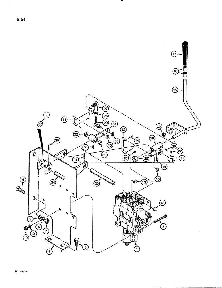 Схема запчастей Case 455C - (8-54) - EQUIPMENT CONTROL VALVE AND LEVERS, ONE CONTROL LEVER, TWO SPOOL VALVE (08) - HYDRAULICS