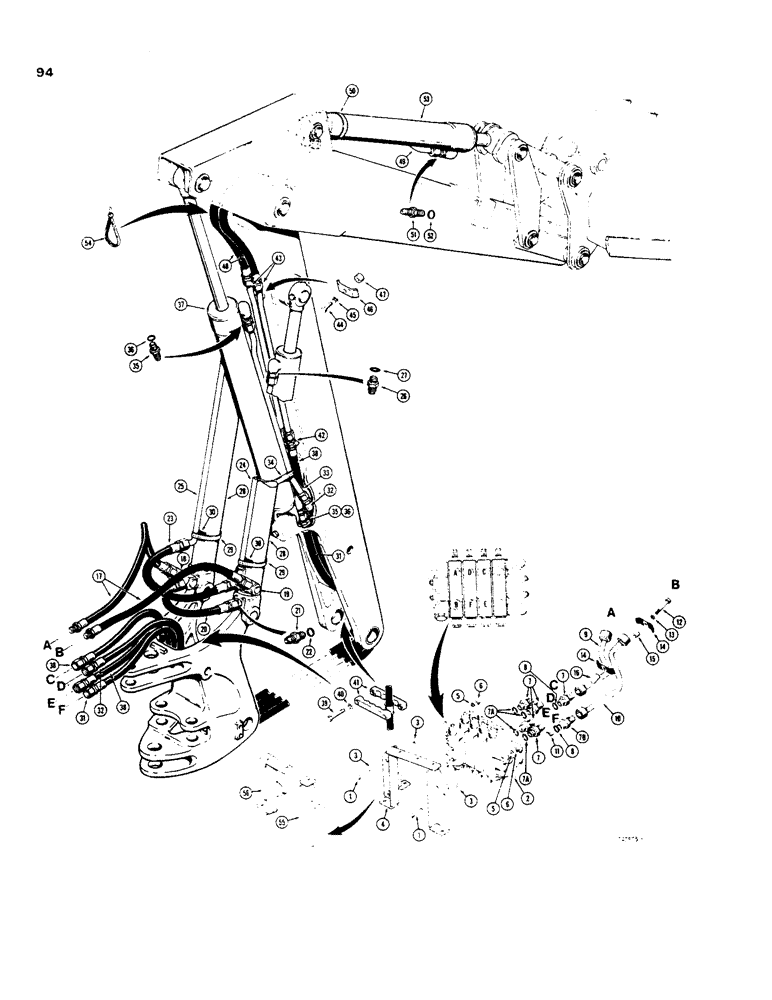 Схема запчастей Case 35 - (094) - BOOM, DIPPER AND BUCKET CYLINDER HYDRAULICS, CASE - CESSNA VALVES 