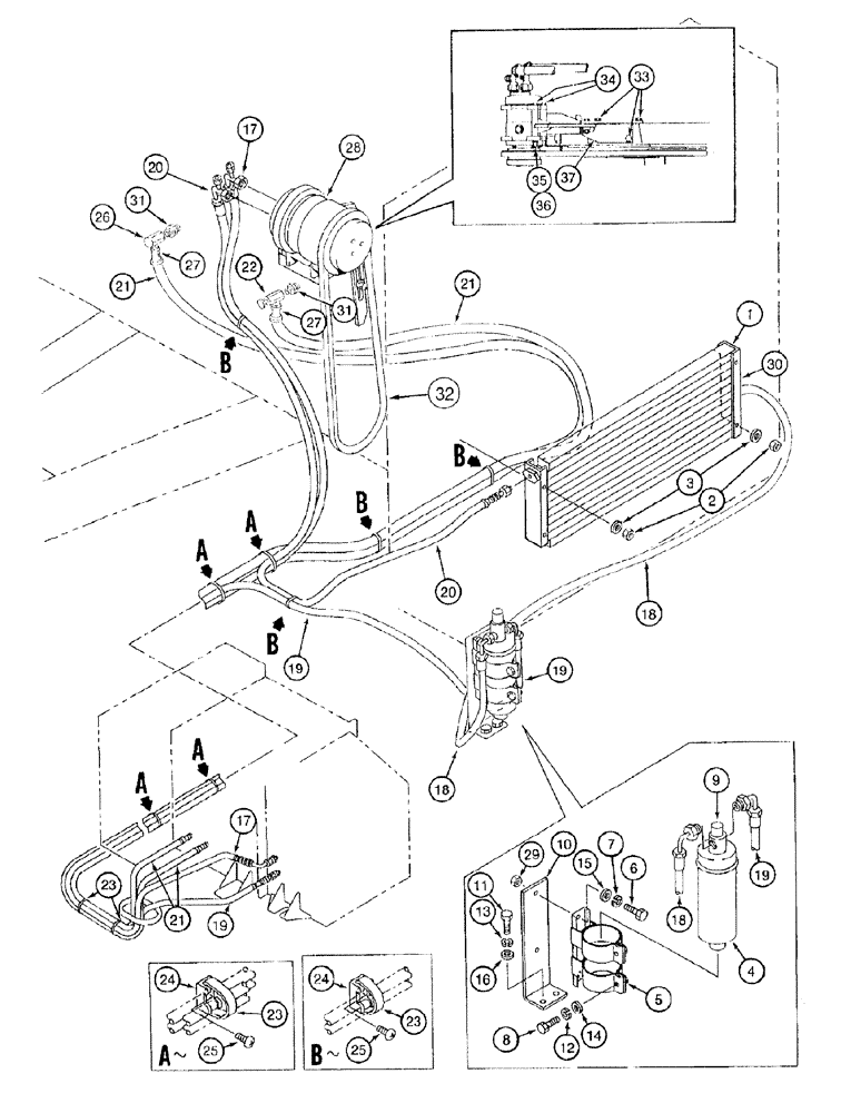 Схема запчастей Case 9050B - (9-098) - AIR CONDITIONING WITH HEATER AND HOSES, P.I.N. EAC0501122 THRU EAC0501165 (09) - CHASSIS/ATTACHMENTS