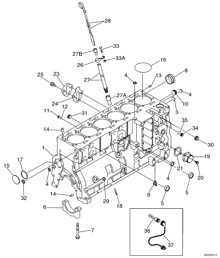 Схема запчастей Case CX330 - (02-19) - CYLINDER BLOCK (02) - ENGINE