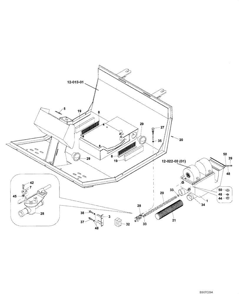 Схема запчастей Case SV216 - (50.100.01[02]) - HEATER INSTALLATION (GROUP 600) (ND012032) - BEFORE DDD001226 (50) - CAB CLIMATE CONTROL