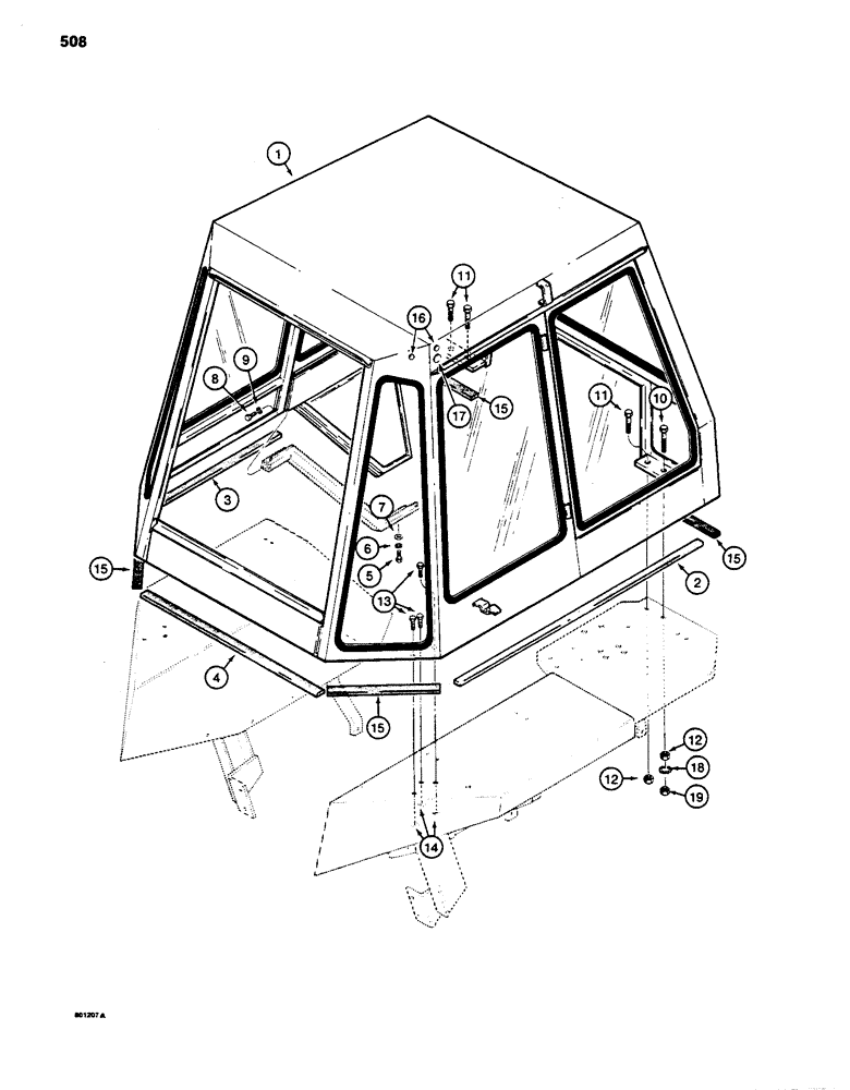 Схема запчастей Case 480D - (508) - ROPS CAB AND MOUNTING PARTS, 480D MODELS ONLY (90) - PLATFORM, CAB, BODYWORK AND DECALS