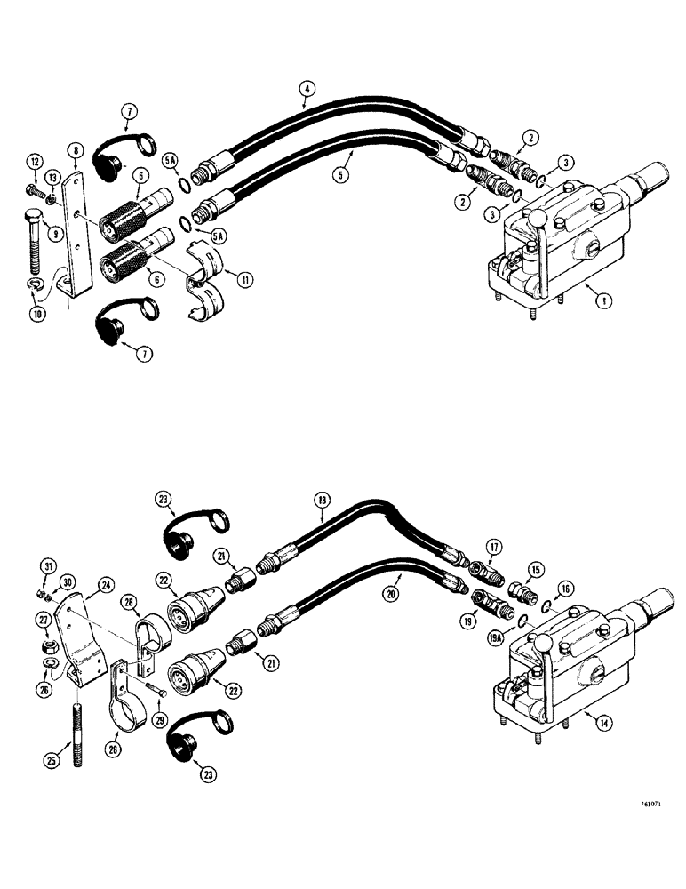 Схема запчастей Case 380CK - (128) - REAR AUXILIARY HYDRAULIC CIRCUIT, MODELS WITH BALL CHECK COUPLINGS (08) - HYDRAULICS