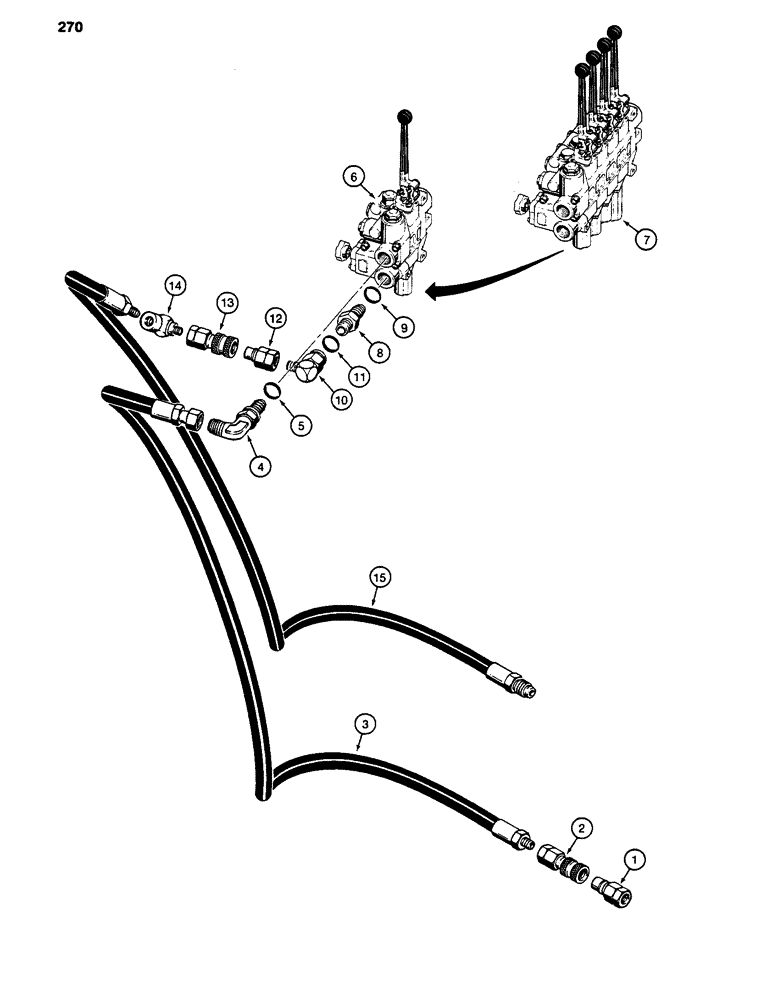 Схема запчастей Case 480D - (270) - THREE-POINT HITCH VALVE HYDRAULIC CIRCUIT (35) - HYDRAULIC SYSTEMS