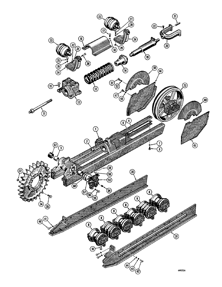 Схема запчастей Case 750 - (126) - TRACK FRAME, RECOIL SYSTEM, AND ROCK GUARD - 6 ROLLER, USED ON TRAC. S/N 7071538 AND AFTER (04) - UNDERCARRIAGE