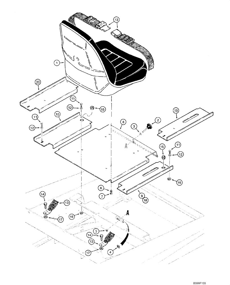 Схема запчастей Case 1845C - (09-23) - SEAT, MOUNTING - NON-SUSPENSION (NORTH AMERICA), JAF0040228 - (09) - CHASSIS/ATTACHMENTS