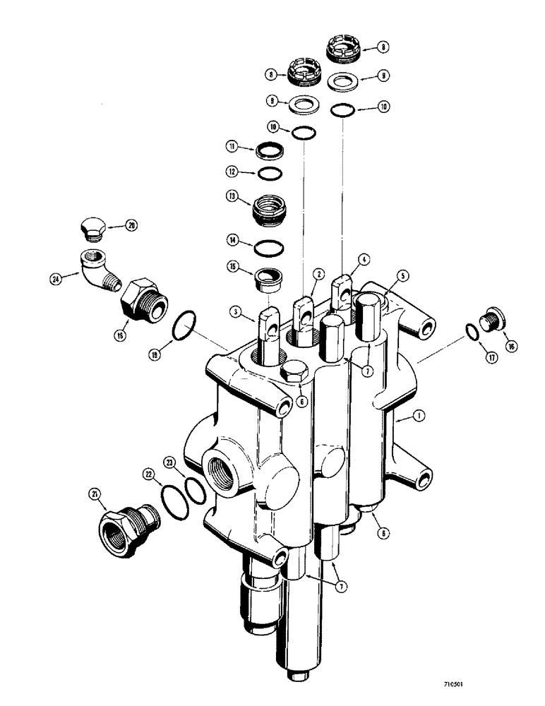 Схема запчастей Case 780 - (338) - L20069 LOADER CONTROL VALVE - 3 SPOOL, WITH SOLENOID OPERATED DETENT ON TILT SPOOL (08) - HYDRAULICS