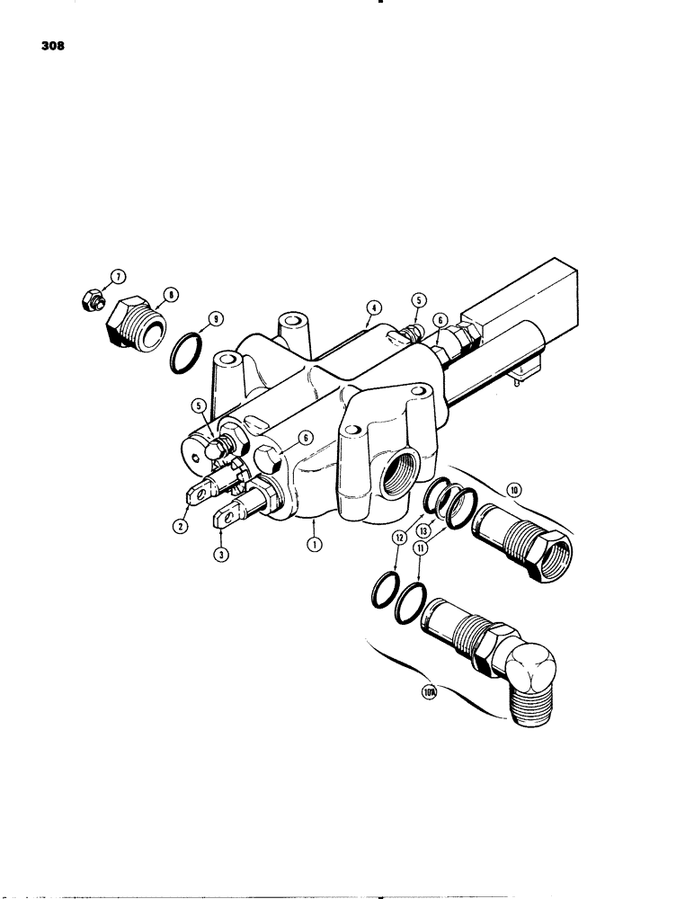 Схема запчастей Case 580C - (308) - PARKER LOADER CONTROL VALVE - 2 SPOOL, WITH SOLENOID CONNECTING PLUG (08) - HYDRAULICS