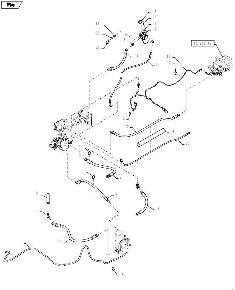 Схема запчастей Case 521F - (41.200.09) - SECONDARY STEERING HOSE INSTALLATION (41) - STEERING