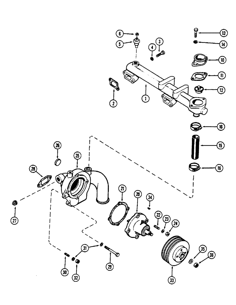 Схема запчастей Case 680CK - (008) - WATER MANIFOLD AND THERMOSTAT, (301B) DIESEL ENGINE, WATER (10) - ENGINE